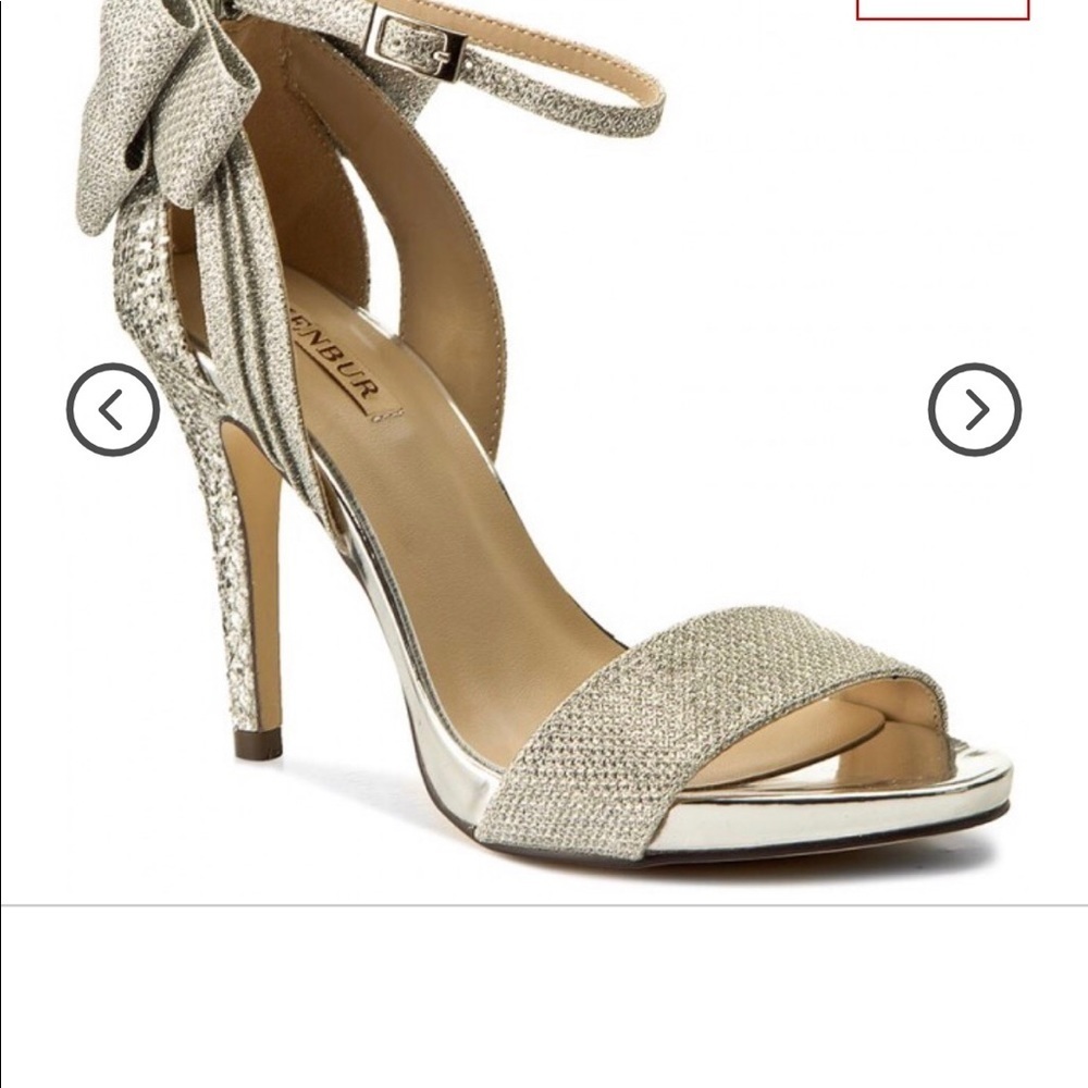 Stilettos Sparkly Champagne w/Bow Embellished-Open Toe Heels Size 40 / US10-NWT